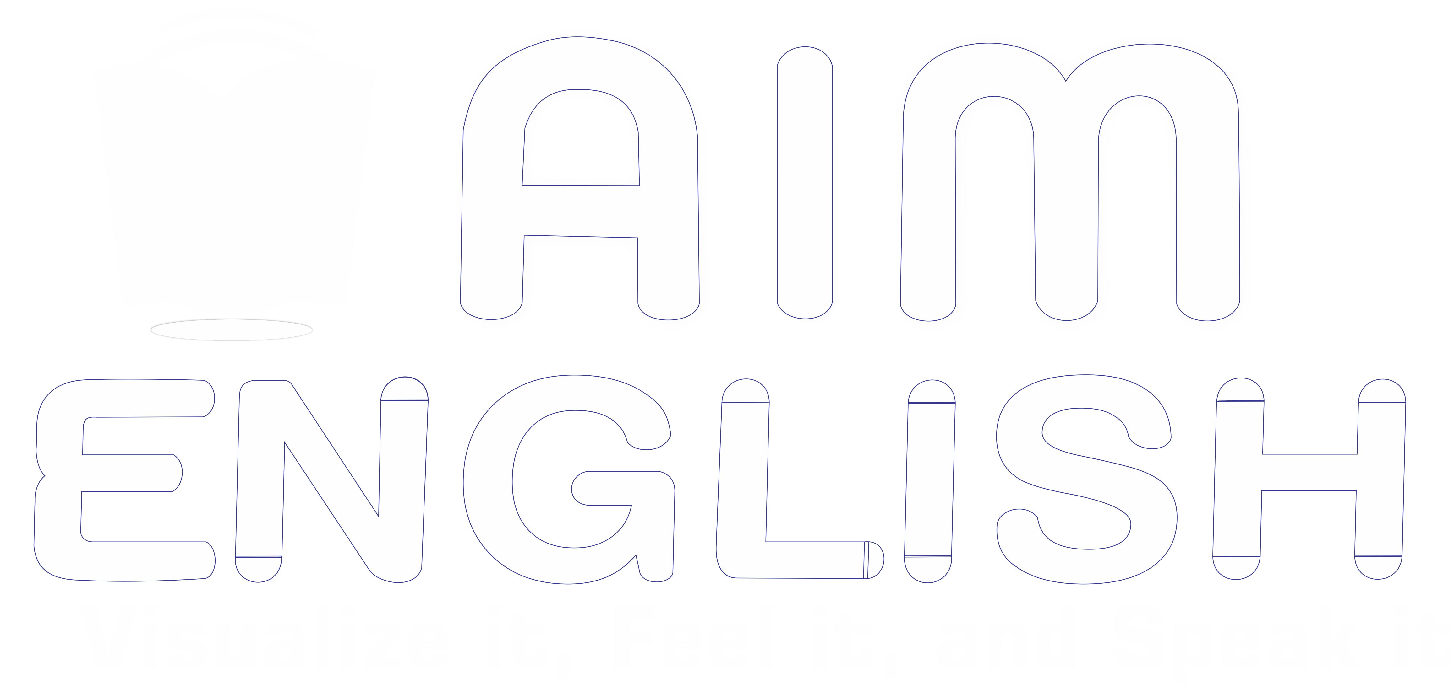AIM English logo with a book avatar and a rising sun symbolizing global learning