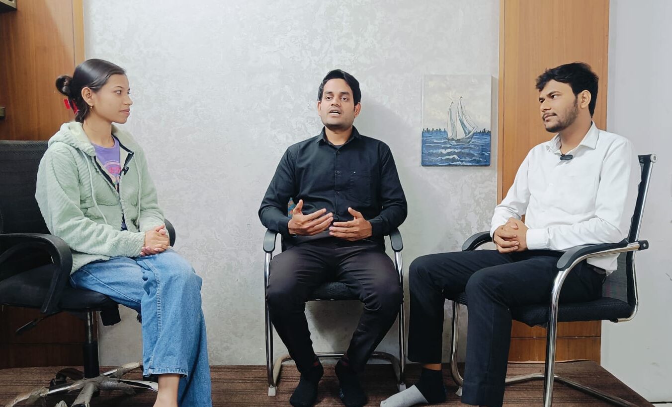 Students improving communication skills in spoken English classes at AIM English Institute in Raipur